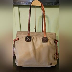 Authentic Dooney & Bourke Nylon Duck Shoulder Bag Purse Tan Brown Pink Duck tag